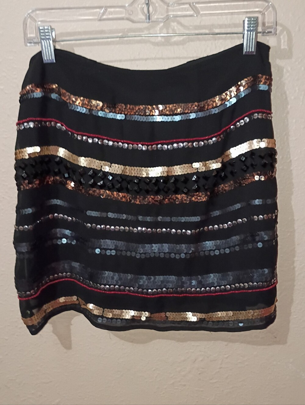 Rock & Republic Size 6 Black Sequin Stripe Mini Skirt